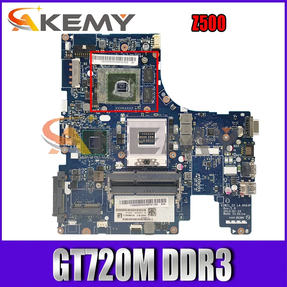 

Материнская плата Akemy для ноутбука Lenovo Z500, материнская плата VIWZ1 Z2 LA-9063P PGA989 HM77 GPU GT720M DDR3 100%, тестовая работа