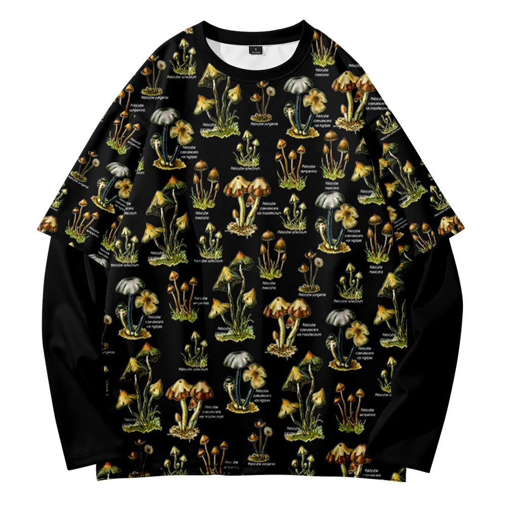 

Dandelion chrysanthemum stitching retro trend street shooting summer leisure fake two round neck sweater