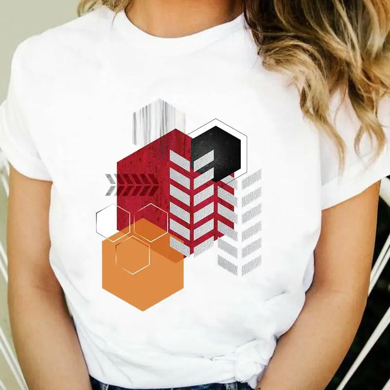 

Футболка женская с круглым вырезом, модный тренд в стиле 90-х с принтом акварелью, мультяшный топ с абстрактным принтом, с круглым вырезом