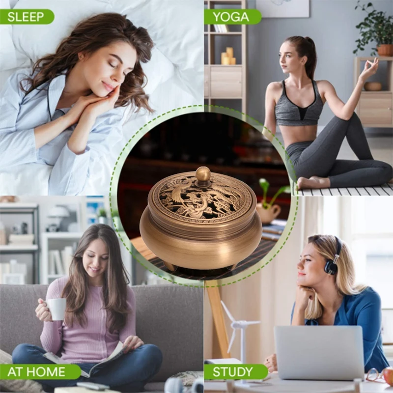 

Copper Three Legged Incense Burner, Household Zen Xuande Stove, Plate Sandalwood Burner, Carving Incense Burner (1 PCS)