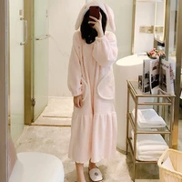 facecloth nightgown winter korean version the long coral velvet pajamas female autumn fresh students cute maternity home clothes
