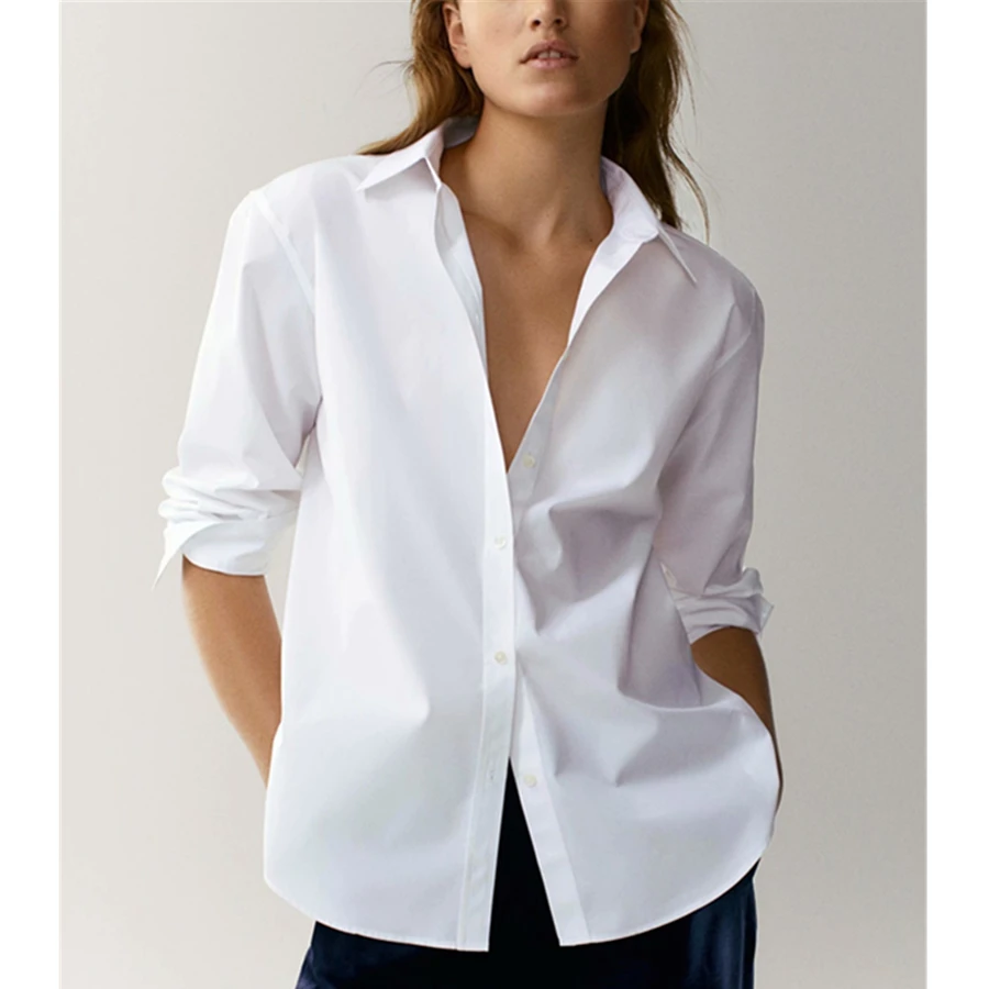 

2021 Shirt Women Tops Simple Fashion Poplin Solid White Withered England Style Office Lady Blouse Women Blusas Mujer De Moda