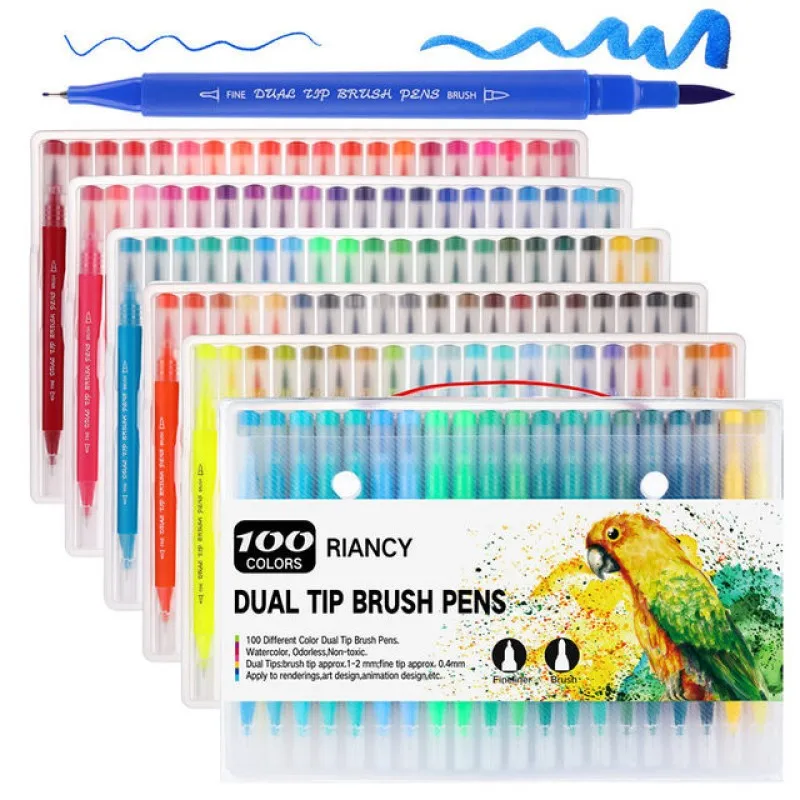 

12/24/36/48/100 Colors Fineliner Art-Marker Pens Drawing Painting Dual Tip Brush Pen School Stationery Supplies