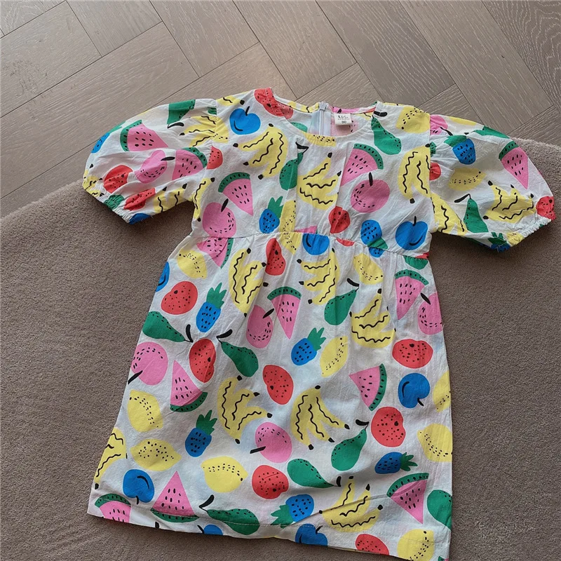 

2021 Kids Dresses for Girls Summer Fruit Print short sleeve Princess Girls Dresses Baby Clothes E100115