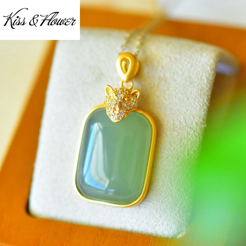 

KISS&FLOWER NK301 Fine Jewelry Wholesale Fashion Woman Girl Bride Mother Birthday Wedding Gift Square Jade 24KT Gold Necklace