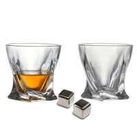 set of 2 twist unique whiskey glasses lead free crystal glass tasting tumbler for drinking 10 ounces free stone