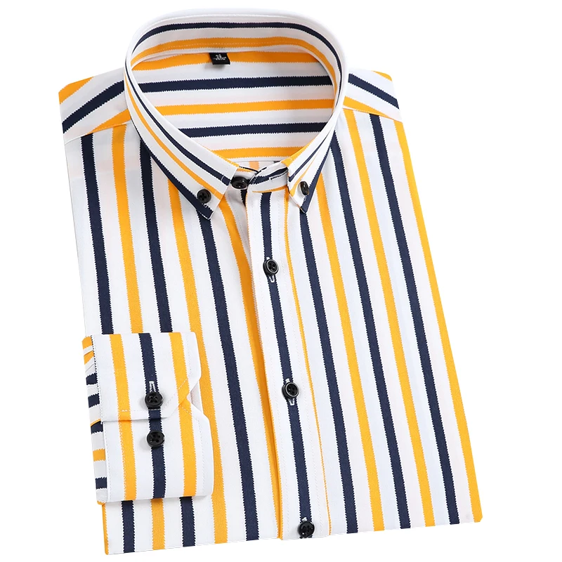 

Mens Shirts Design Yellow White Striped Brand Social Shirt Button up Formal Casual Elasticity Pocket-less Work Office Blouse