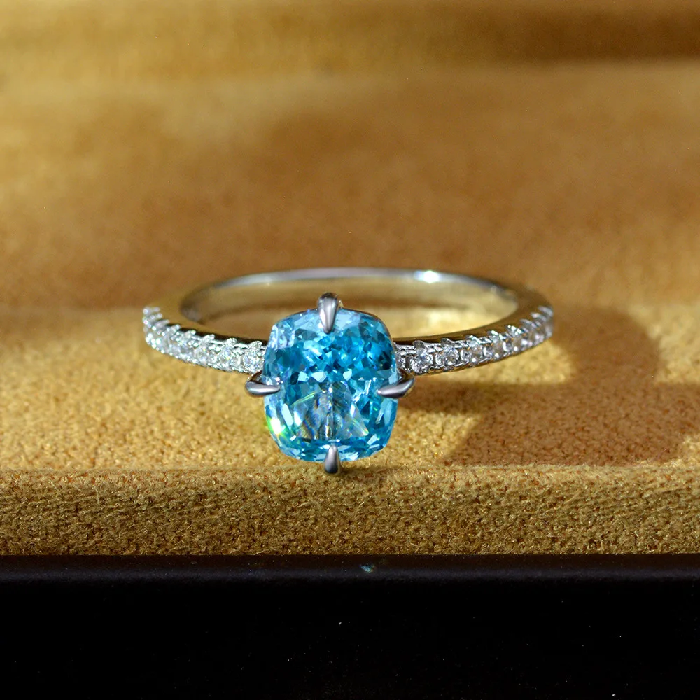 Роскошное кольцо Aquamrine Moissanite 100% оригинальное серебро 925 пробы вечерние