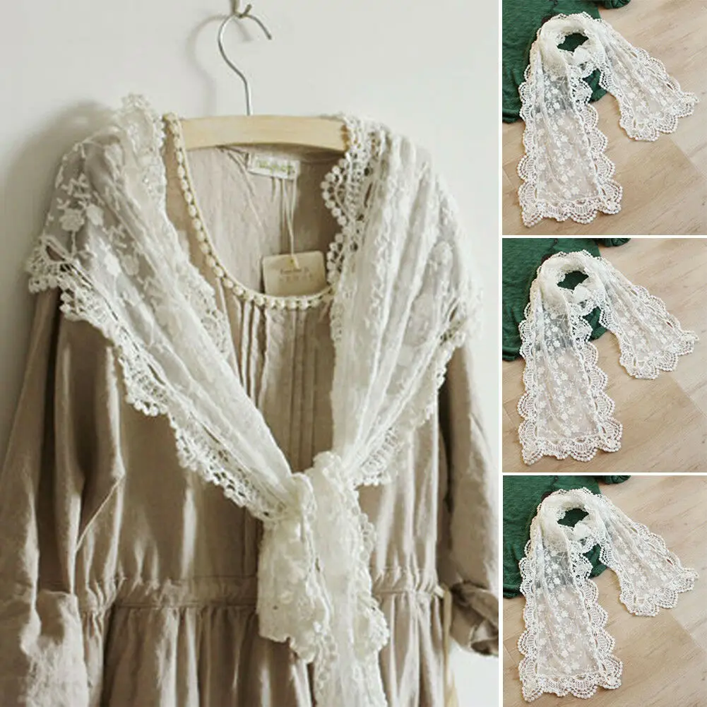 

New Style Women's Scarves Ladies Long Lace Scarf Crochet Shawl with Floral Design Superb Quality Solid See Through Hot 2019