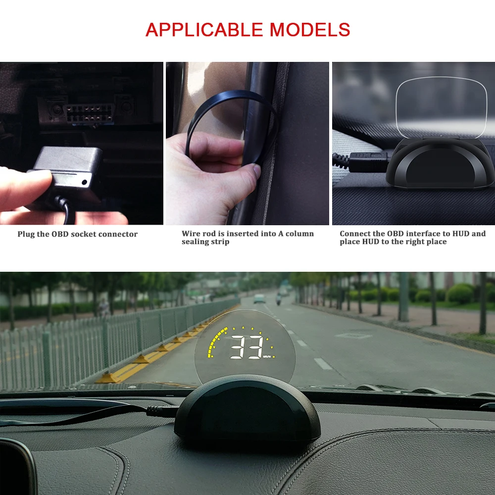 

WiiYIii C700 HUD Mirror Car Head up display Digital Windshield Speed Projector Security Alarm Water temp Overspeed RPM Voltage