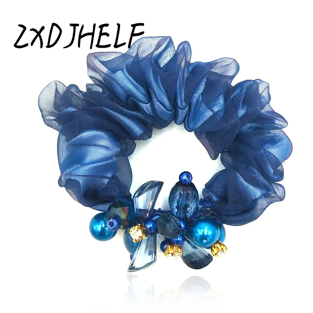 

ZXDJHELF Luxury Women Crystal Beads Ponytail Holder Hair Accessories Scrunchies Fashion Elastic Hair Band Tie Rope For Girl F514