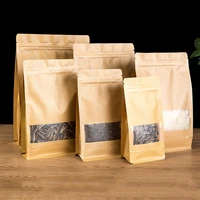 25pcs thicken kraft paper bags with frosted window resealable home kitchen food storage gift packaging ziplock bags stand up