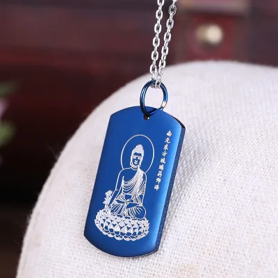 

LOOKER 2021 Religious Buddha Stainless Steel Necklace Blue pharmacists Dog Tag Pendant Jewelry Collar Largo Mujer