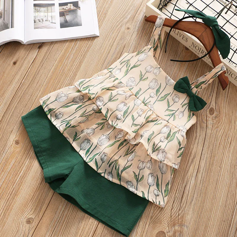 Коллекция 2019 года новый летний костюм для девочек шифоновый топ на бретельках с