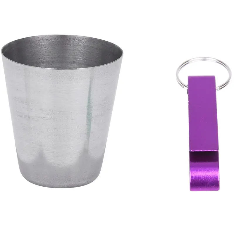 

1 Oz 35Ml Stainless Steel Wine Drinking Shot Glasses Barware Cup with Bar Pocket Tool Key Chain Beer Bottle Opener