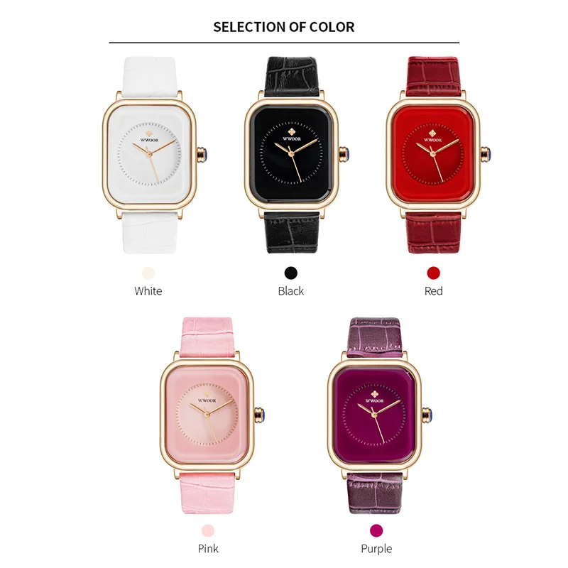 

WWOOR 2020 Fashion Women Watches Top Brand White Leather Rectangle Minimalist Watch Ladies Dress Quartz Wrist Watch Montre Femme