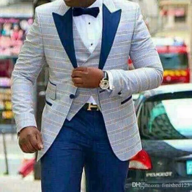 Slim Fit женихов Для мужчин смокинг для жениха на одной пуговице пик синяя джинсовая