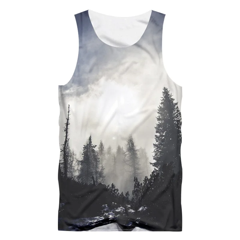 Новинка облачный лес модный мужской жилет 3D принт солнечное небо безрукавка без