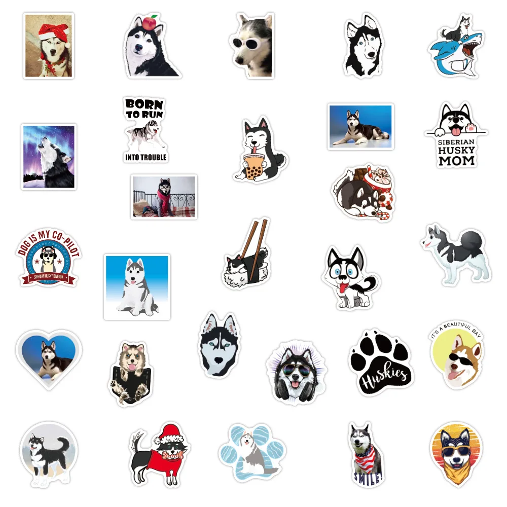 103050pcs mixed cute gray and white husky style stickers laptop guitar luggage phone office waterproof sticker decal kid toy free global shipping