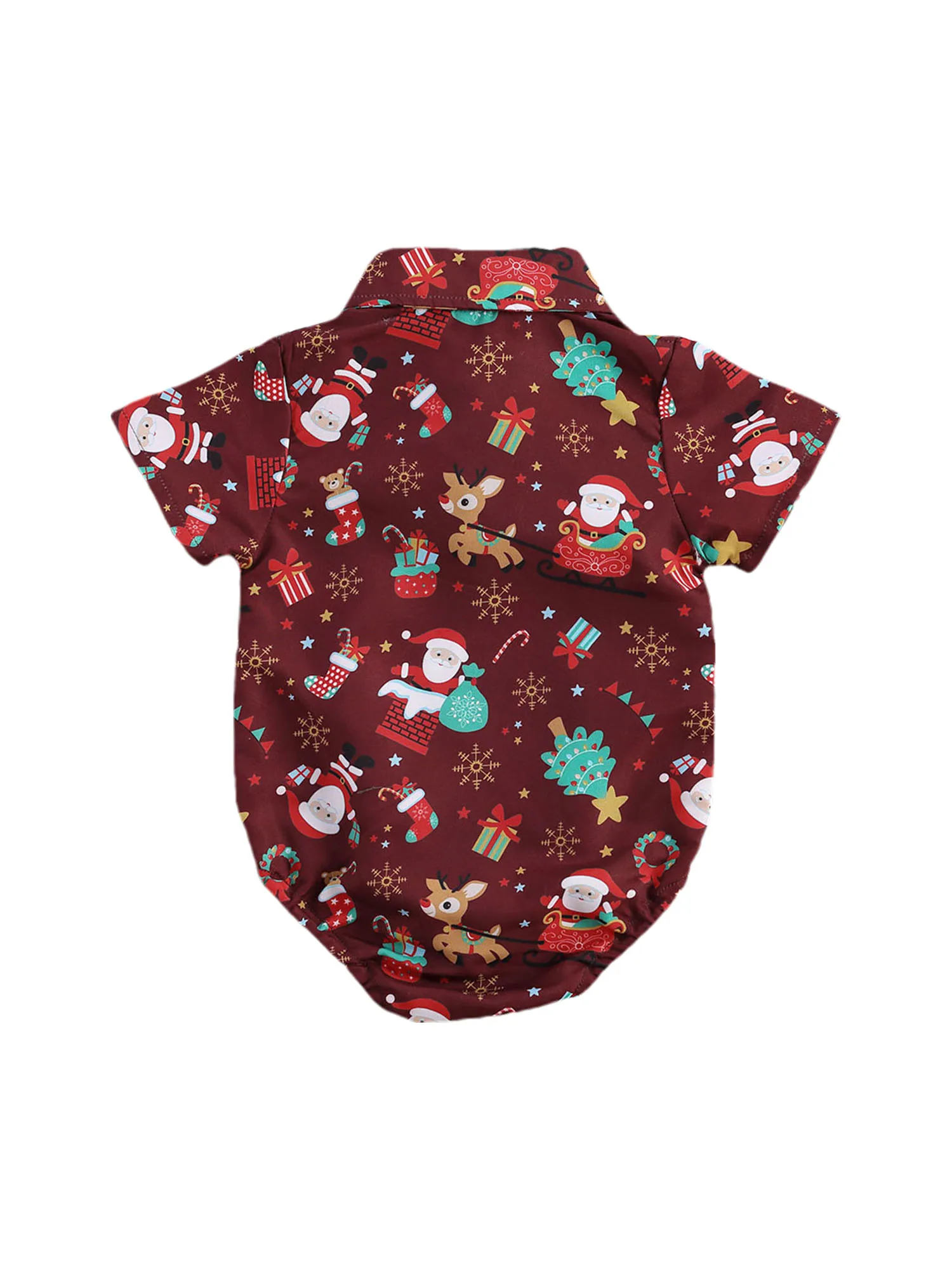 Christmas 0-24M Baby Girls Boys Bodysuits Santa Print Short Sleeve Bow Tie Gentleman Party Jumpsuits | Rompers