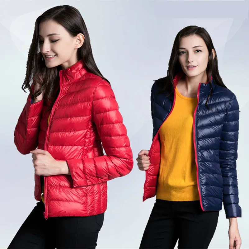 Women Down Jackets Super Light Thin Style 2019 Fall Autumn Winter Female Slim Short Coats Stand Collar Fashion Double-sided Wear | Женская