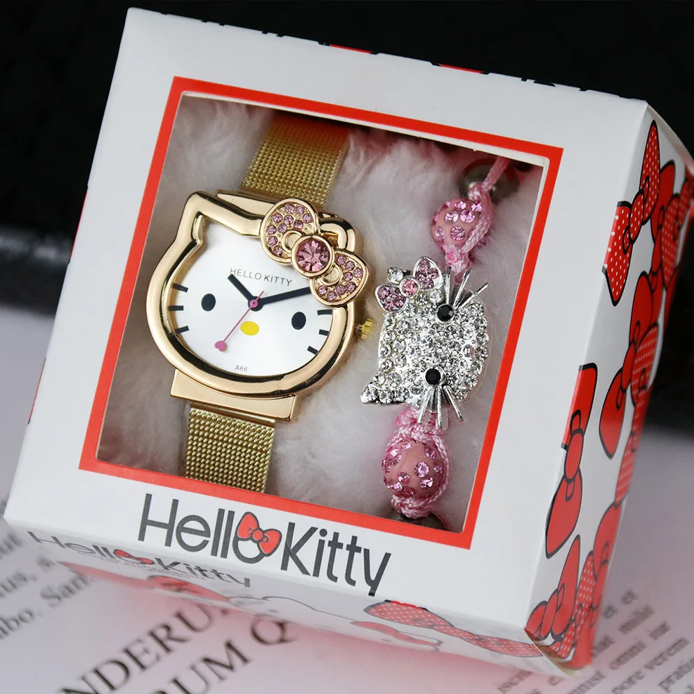 

Best Gfit for Chirldren Very Cute Design Colorful Kids Wristwatch Girls Kitty Cat Quartz Watch And Bracelet Set With Gift Box