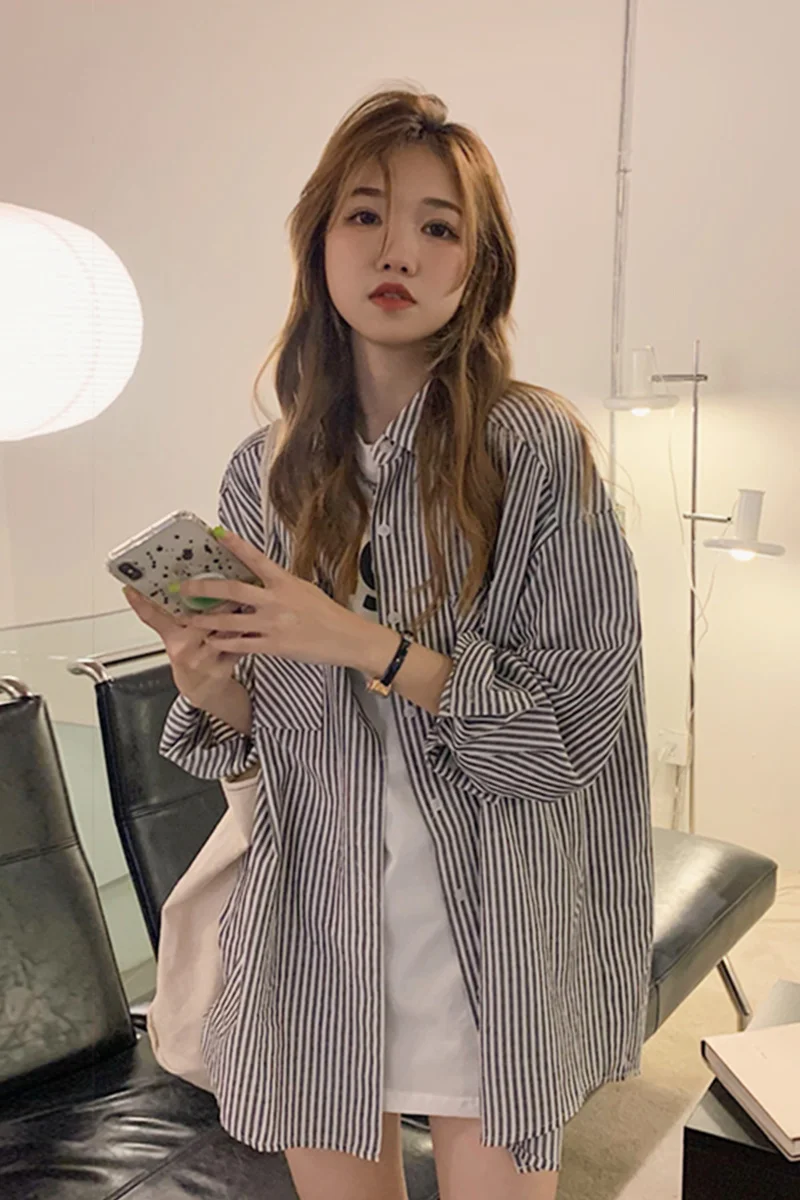 Рубашка в полоску Женская демисезонная дизайнерская рубашка Новый Топ с длинным