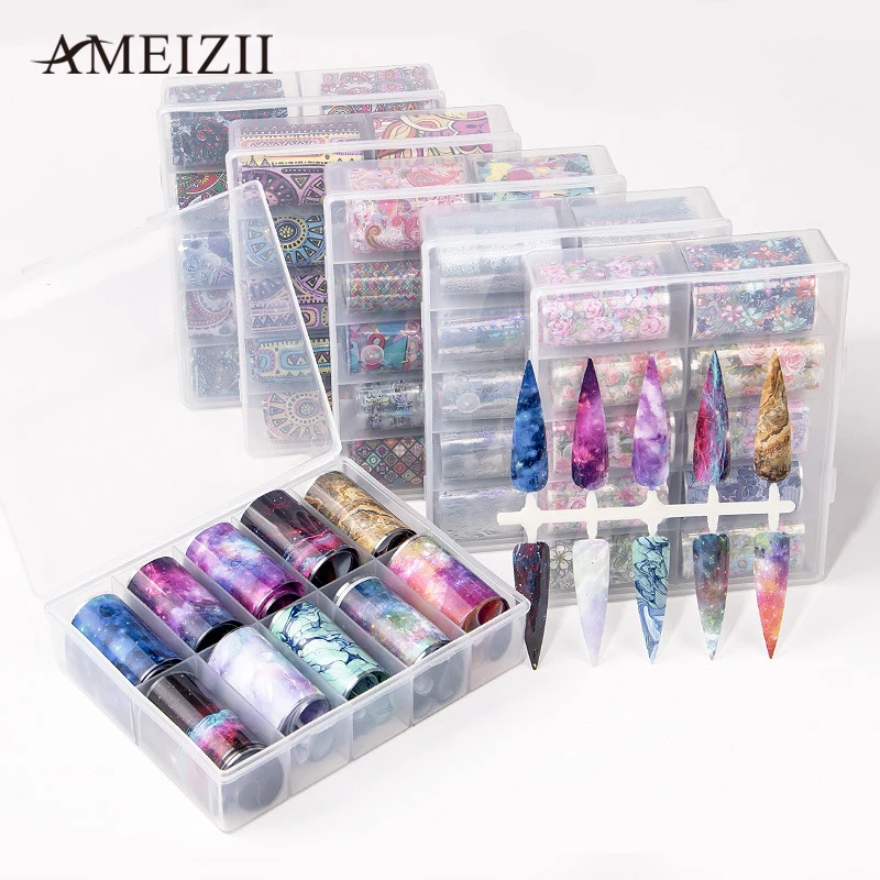 Ameizii 4*100 см/рулон дизайн ногтей перевод рисунка Фольга наклейки Лазерная