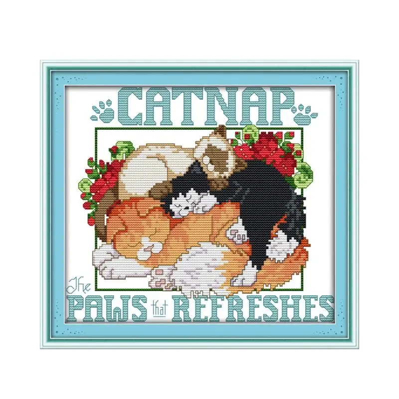 Набор для вышивки крестиком с изображением спящего кота 11 карат|Упаковка| |