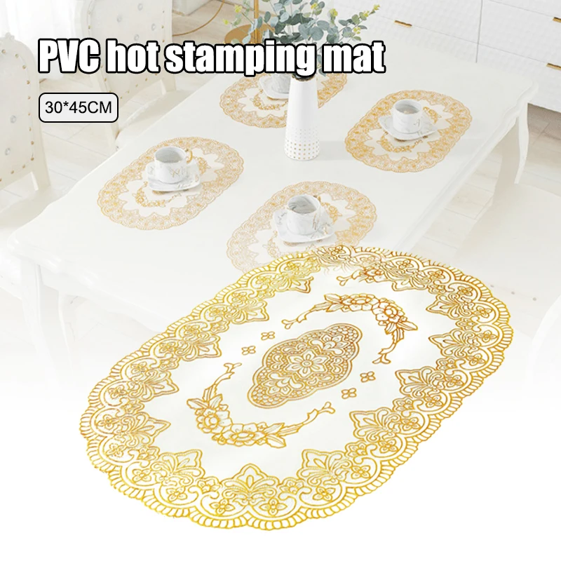 

12pcs 30*45cm Gold Round Placemats for Dining Table Washable Heat-Resistant Table Mat for Dining Kitchen Table Indoor DTT88