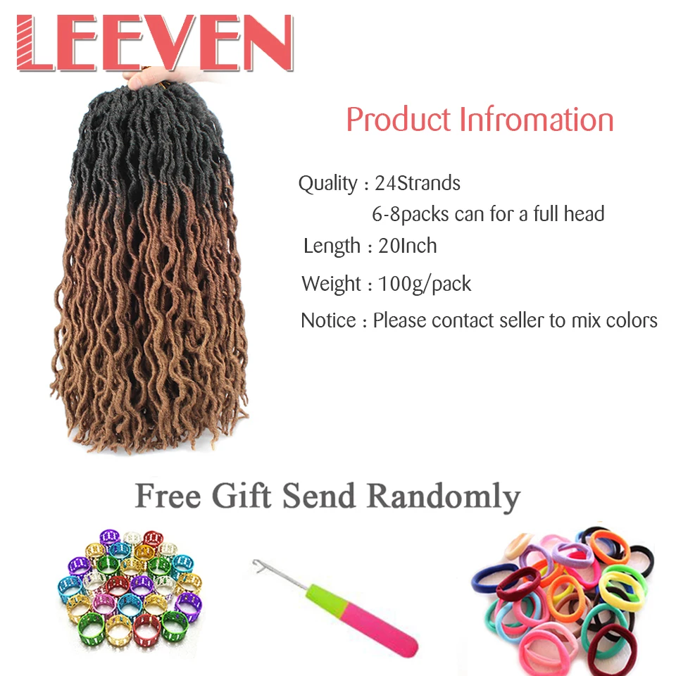 Leeven Nu Faux locs Curly вязаные волосы 20 дюймов синтетические плетеные волосы Омбре крючком косички крючком волосы богини волос