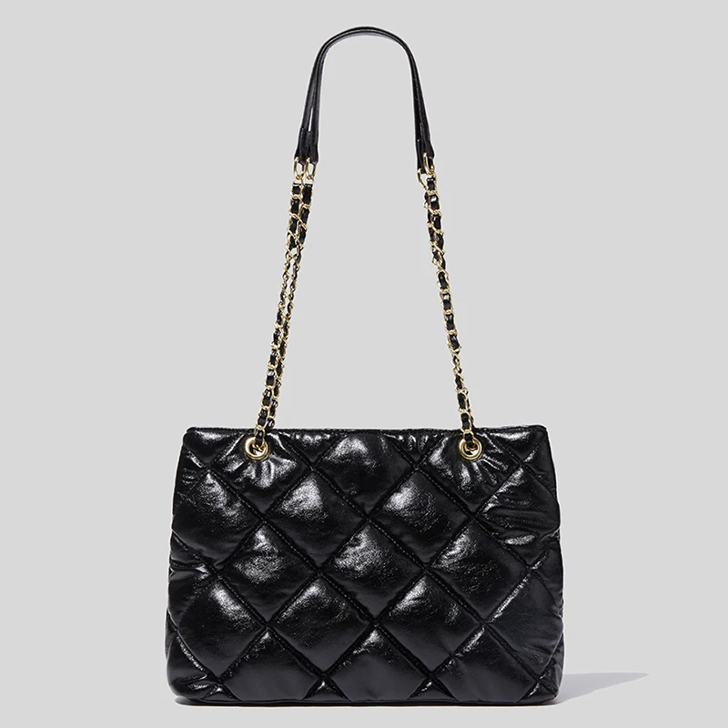 

Quilted Bag Classic Diamond Lattice Soft Sheepskin Shopping Tote Bag Women Winter Soft Padded Down Chain Shoulder Bag Ladys