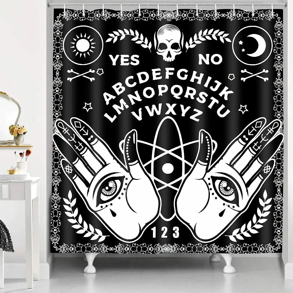 

Witchcraf Shower Curtain Skull and Psychic Hand All Seeing Eye Wasp Extra Galaxy Bath Curtains with Hook Waterproo Bathroom Deco