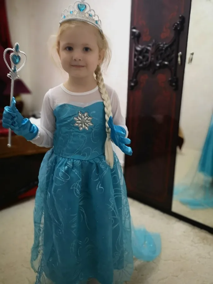 

Birthday Wedding Dress For Girls Snow Princess Carnival Children Dress up Kids Clothing 2-10 Years Optional Crown Set