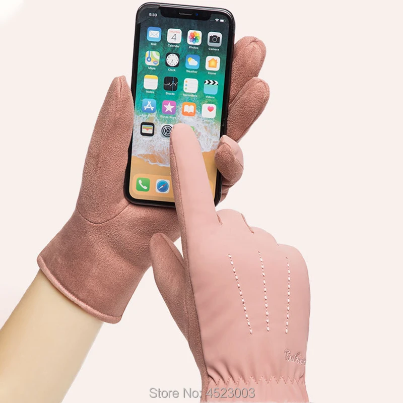 Женские зимние замшевые перчатки элегантные теплые для сенсорного экрана