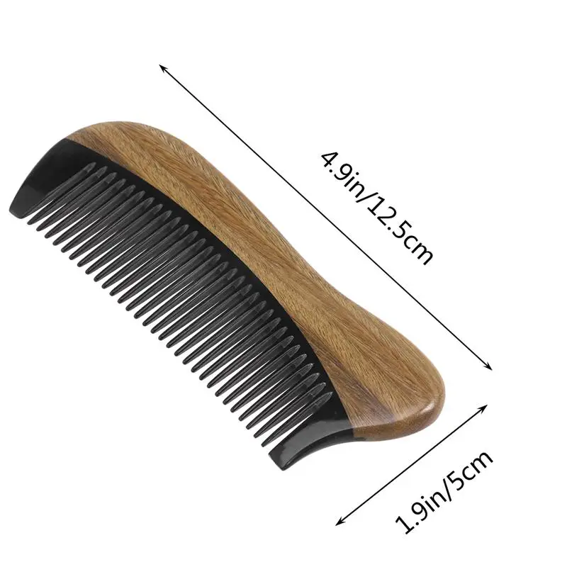 Зеленая расческа из сандалового дерева с натуральным рогом Массажная головка