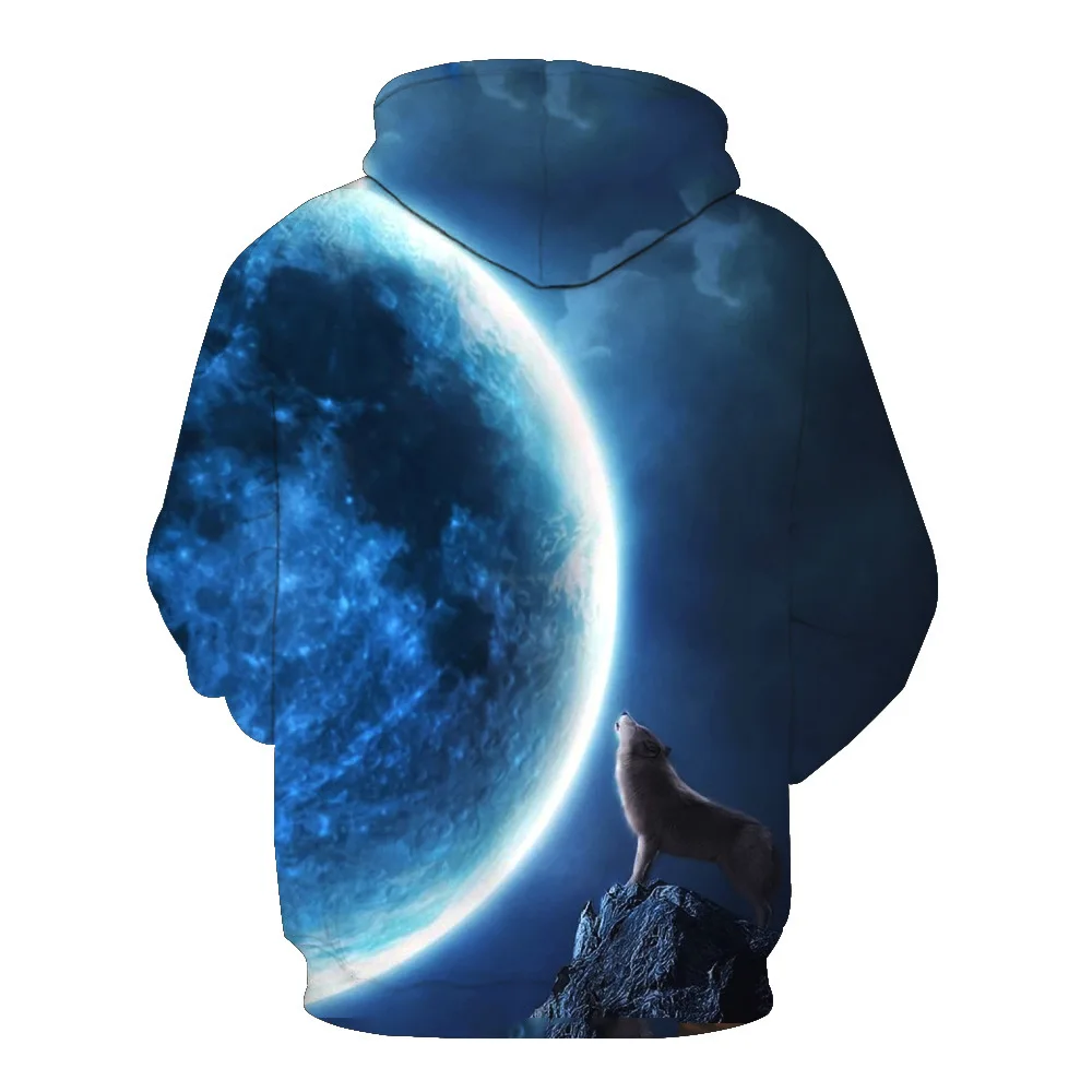 

CNUUIKOOEK Sweatshirts Men's 3D Night Wolf Moon Printed Hooded Pocket Pullover Hoody Fashion Hooded Men's Hoodies