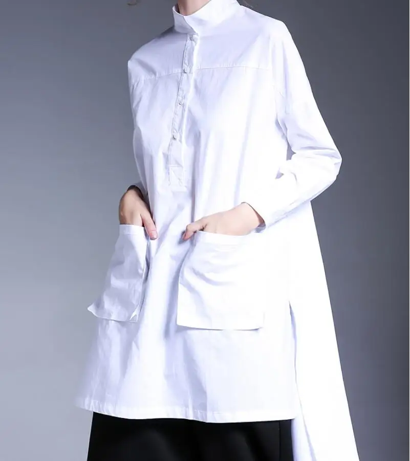 

Женская хлопковая рубашка, с большим карманом, свободного покроя