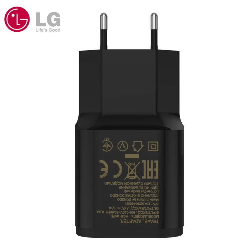 Оригинальное зарядное устройство LG G4 с европейской вилкой, быстрое зарядное устройство для путешествий, 5 В, 1,8 А, с кабелем Micro USB для LG G2, G3, G4, LS740, LS740, P705, F100S, MCS-04ER - Тип штекера: Only Black Charger