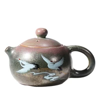 creative ceramic teapot hand painted crane rough pottery pot kiln xishi pot household tea making single pot kung fu tea set