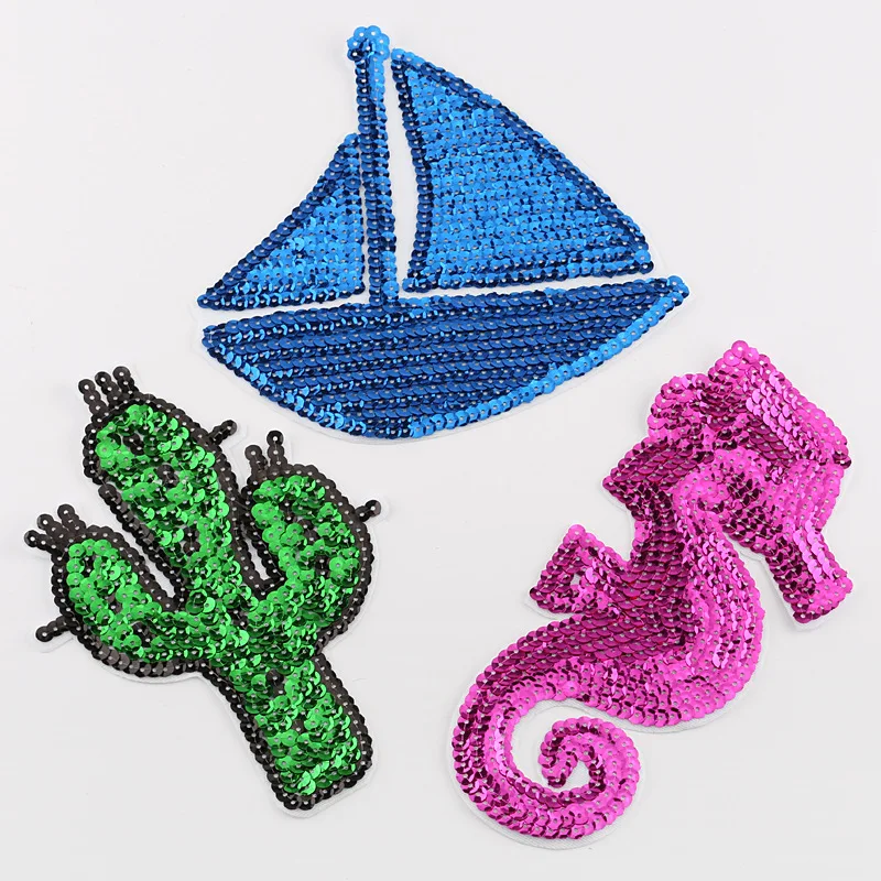 10 шт./лот большие блестящие Вышитые нашивки для рюкзака украшение одежды кактус