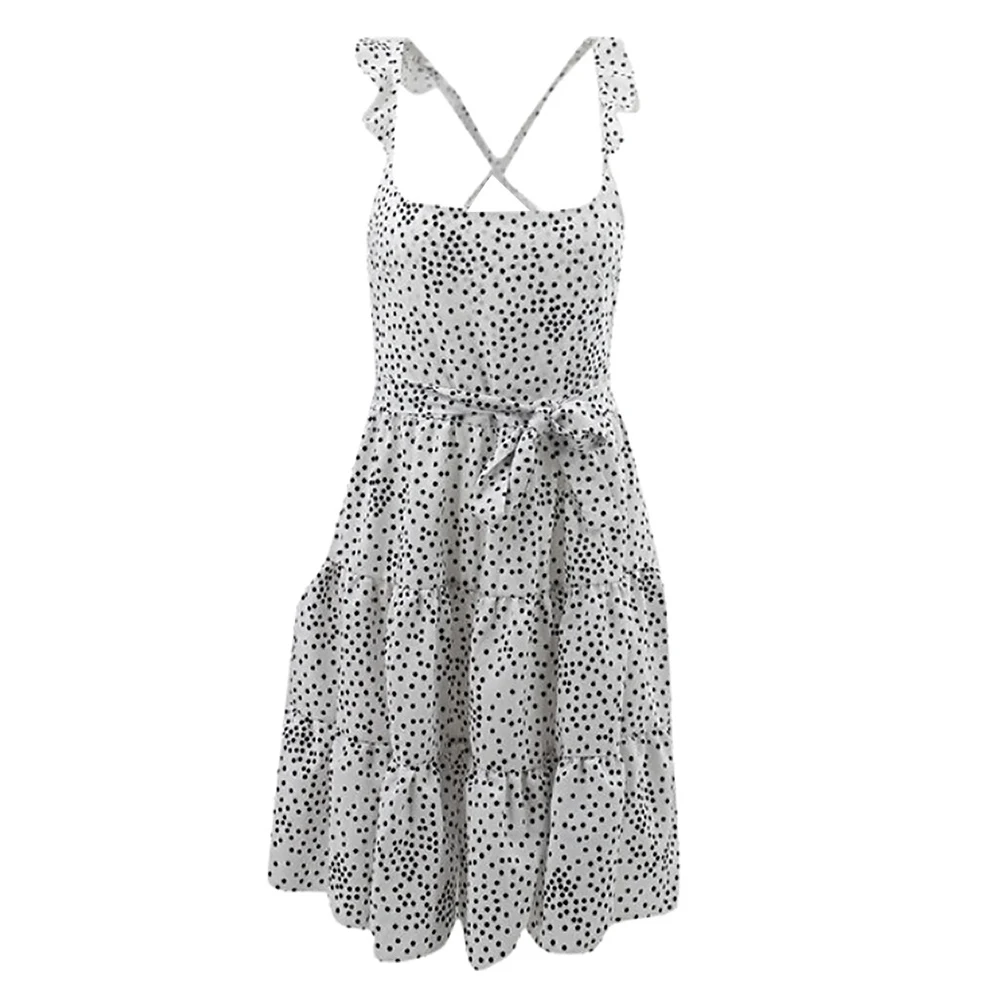 

New summer polka dot ruffled backless sexy beach dress dress women