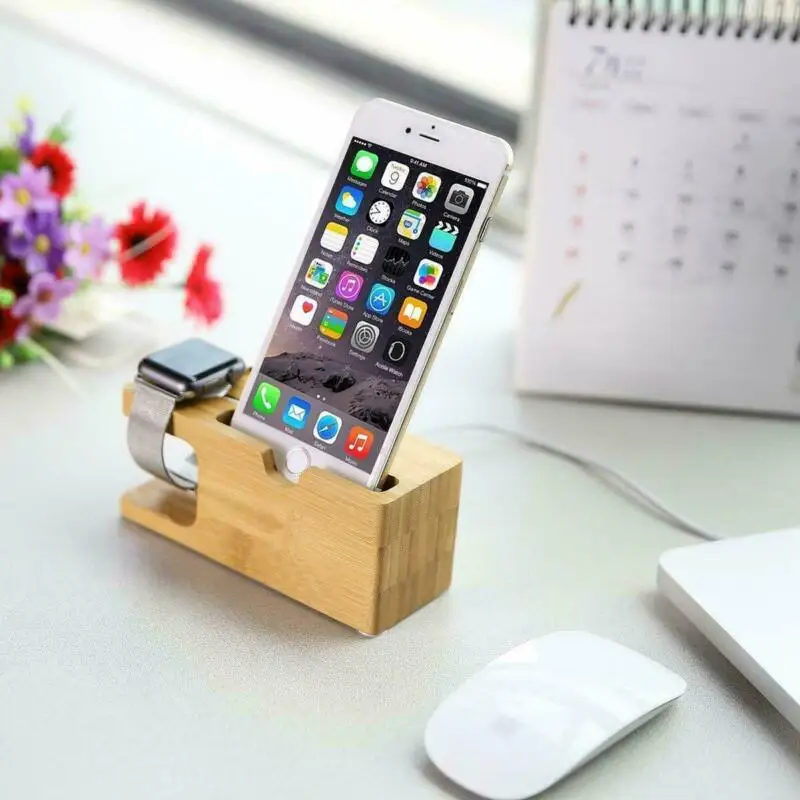 Настольная подставка 2 в 1 Бамбуковая деревянная для iPhone iPad планшетов телефонов