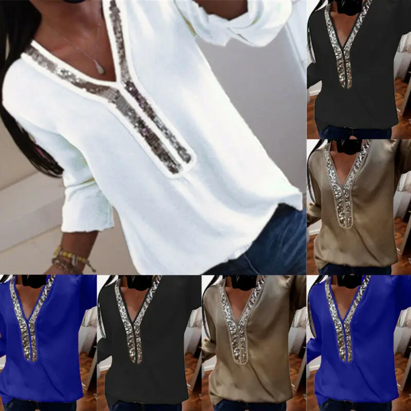 Женская футболка с длинными рукавами Повседневная офисная v образным вырезом и