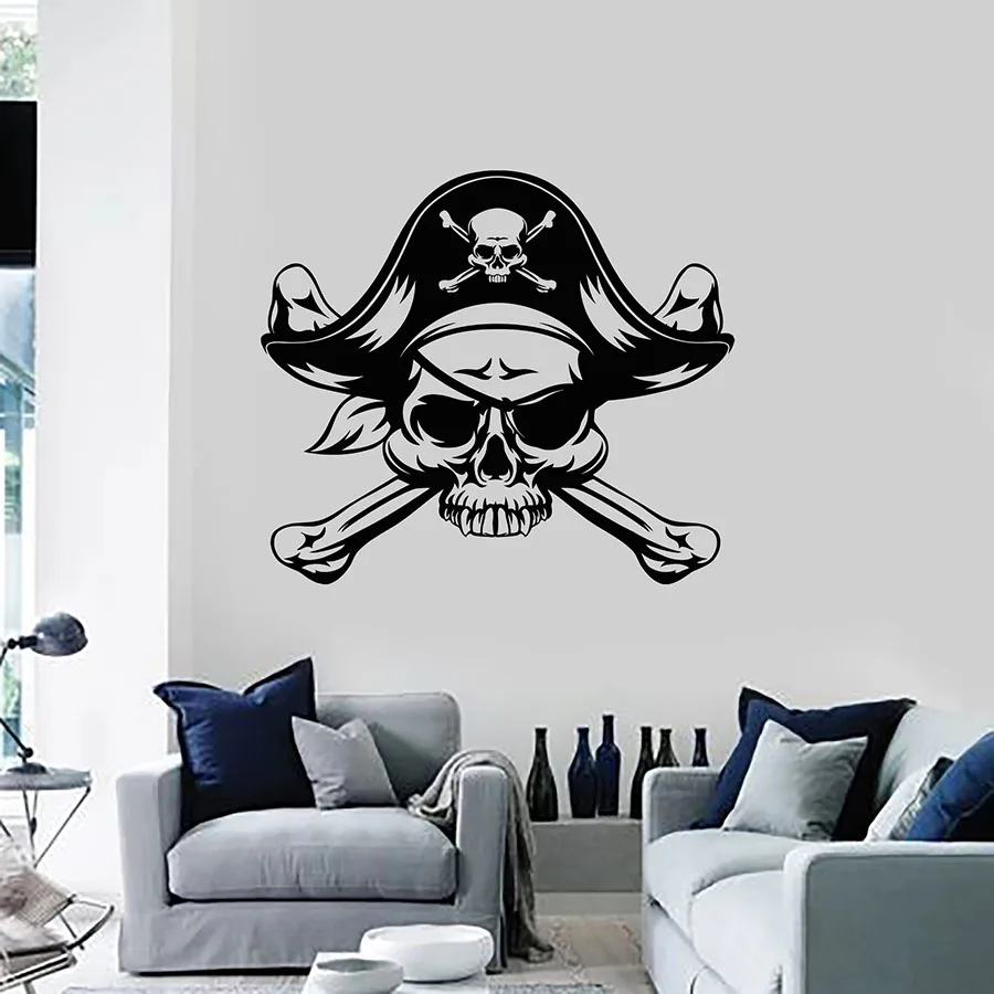 

Skull Wall Decal Pirate Skeleton Sea Bandit Teen Boys Bedroom Man Cave Home Decoration Vinyl Window Stickers Art Cool Mural M806