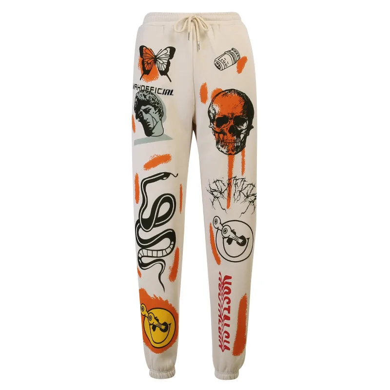 

Women Sweat Pants Streetwear Cartoon Skull Printed Trousers 2021 Elastic High Waist Trousers Harajuku Jogger Pants Sweatpants