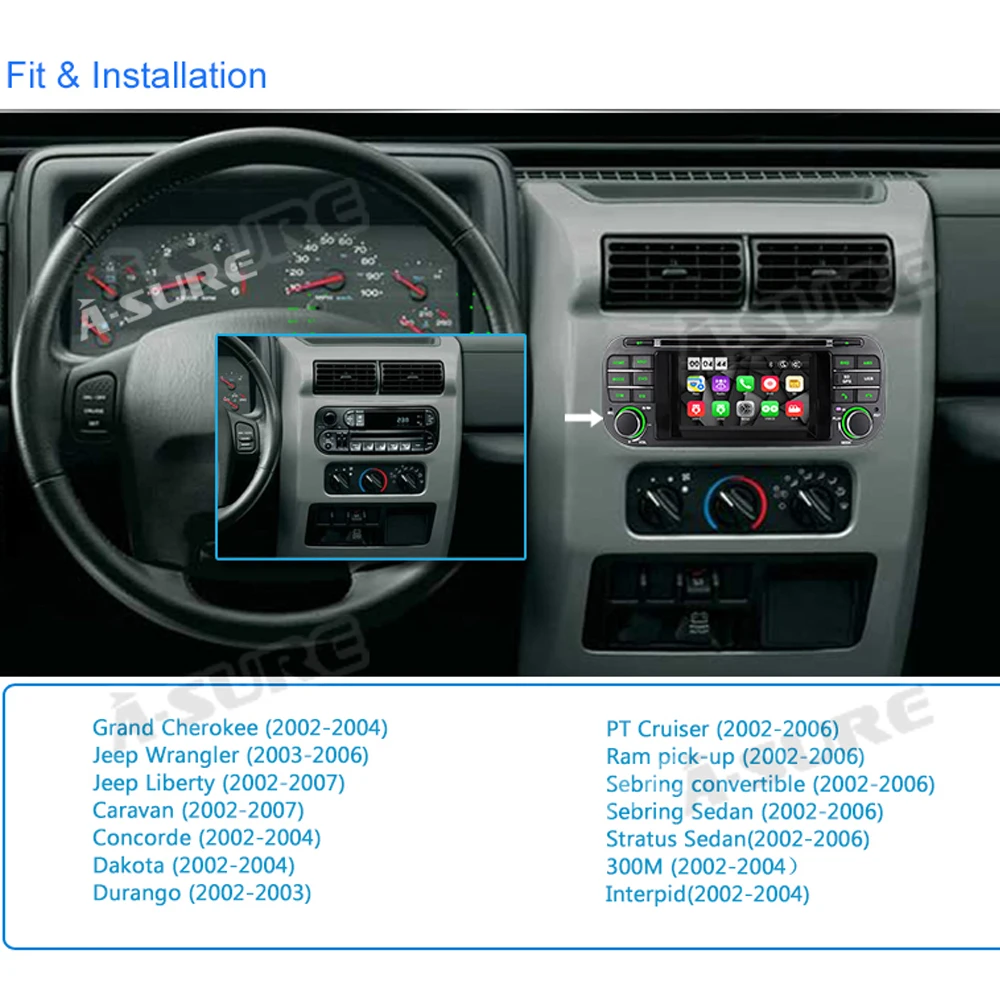 A-Sure 4,3 дюймов Android Авто Радио DVD стерео gps навигация для Jeep Grand Cherokee Wrangler Sebring Dodge 2002-2006 16G