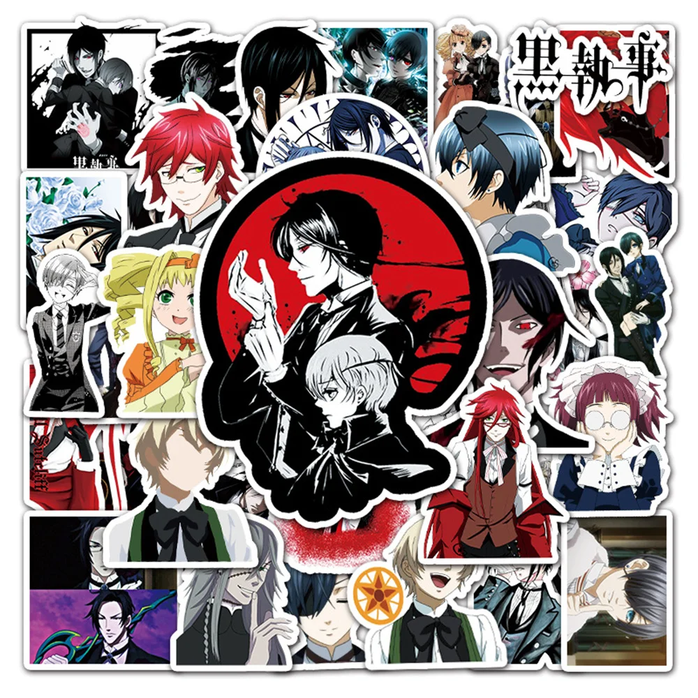 Pegatina de dibujos animados bidimensional para guitarra, decoraci&oacute;n de grafiti de Anime, decono negro, pegatina impermeable, novedad de 2021, venta al por mayor-0