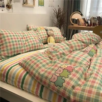 kawaii bear bedding set for kids girl polyester twin full queen king size strawberry bed sheet pillowcase bedroom duvet cover