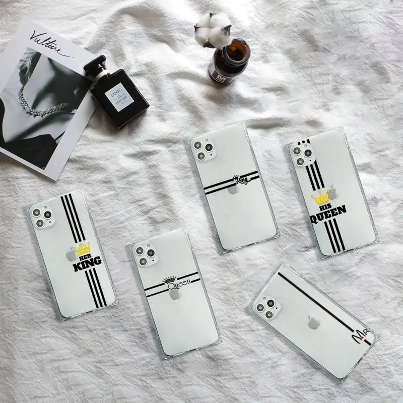

Crown Letter King Queen pattern Phone Case Transparent for iPhone 7 8 11 12 se 2020 mini pro X XS XR MAX Plus